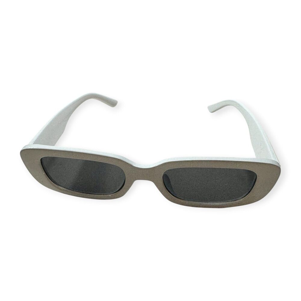 Retro White Rectangle Sunglasses Gray Lens Party Shades - Picture 2 of 5